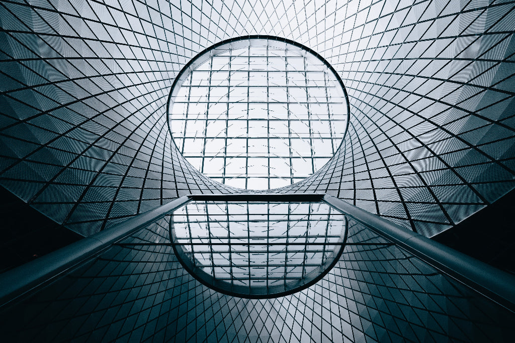 Glass ceiling with geometric pattern